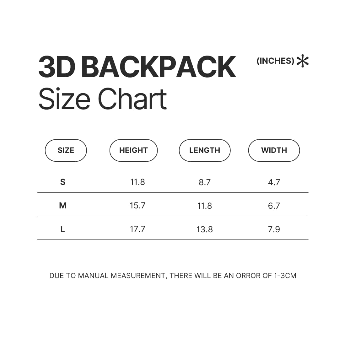 3D Backpack Size Chart - Lorna Shore Store