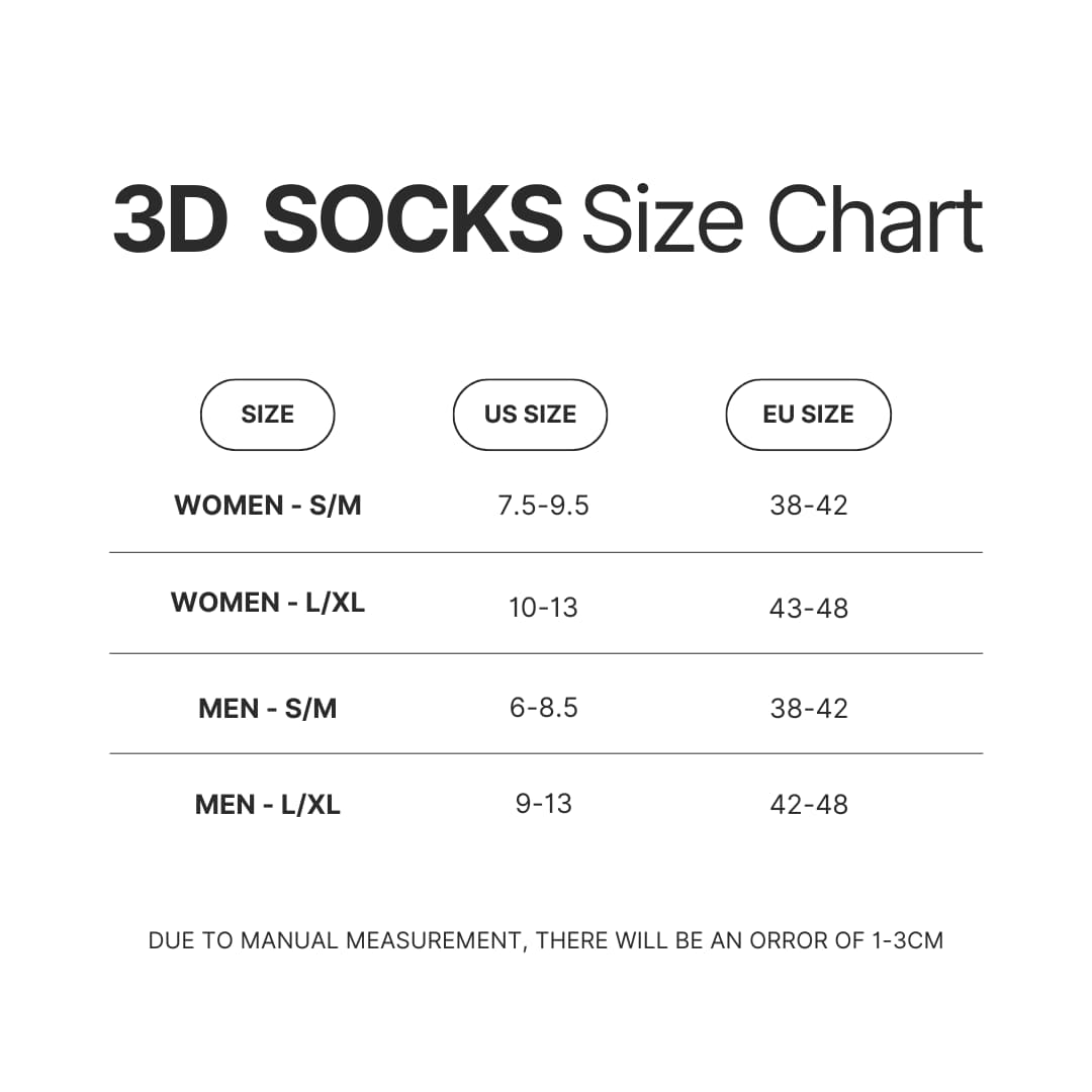 3D Socks Size Chart - Lorna Shore Store