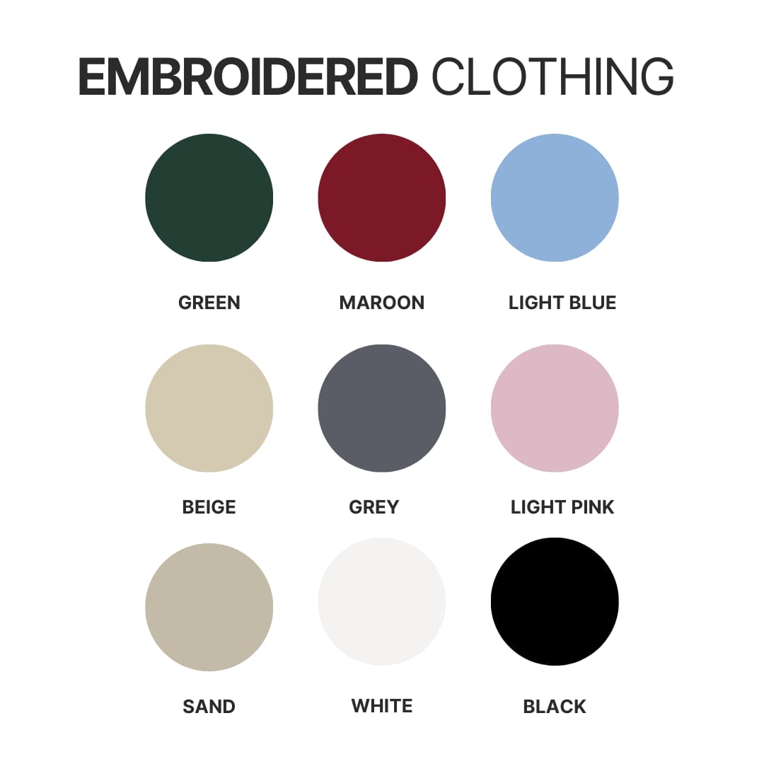 Embroidered clothing color chart - Lorna Shore Store