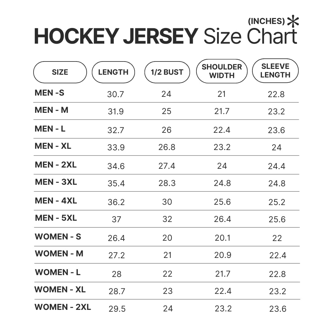 Hockey Jersey Size Chart - Lorna Shore Store