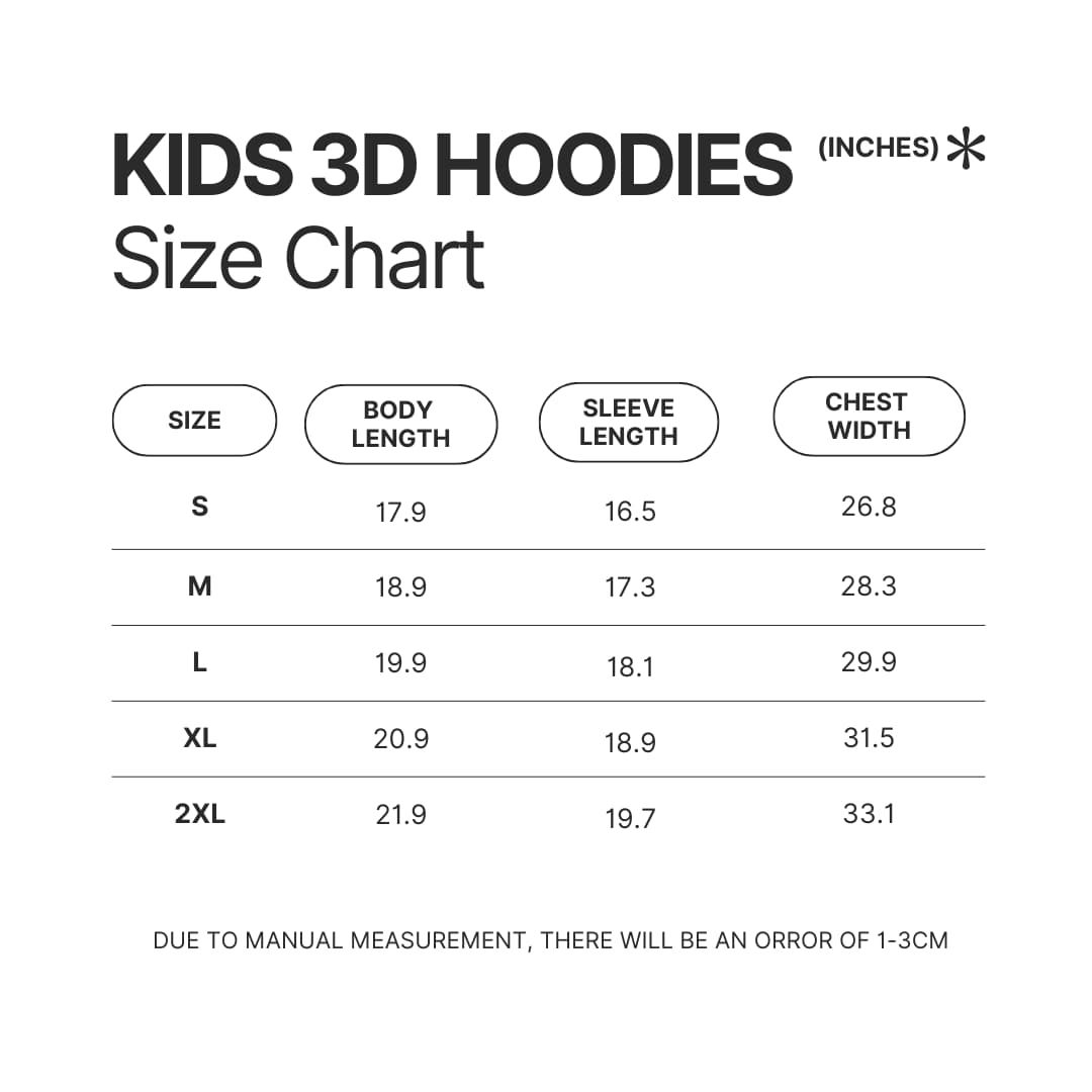 Kids 3D Hoodie Size Chart - Lorna Shore Store