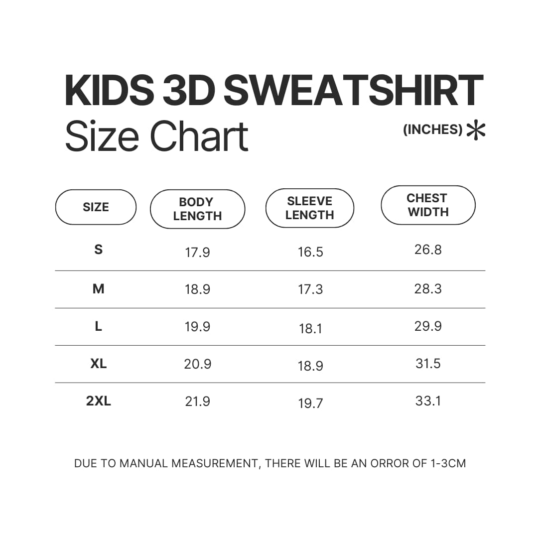 Kids 3D Sweatshirt Size Chart - Lorna Shore Store