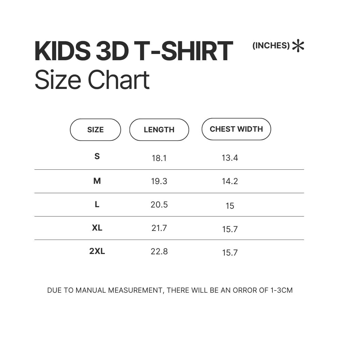 Kids 3D T shirt Size Chart - Lorna Shore Store