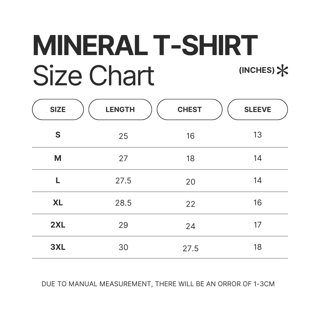 Mineral Wash T shirt Size Chart - Lorna Shore Store