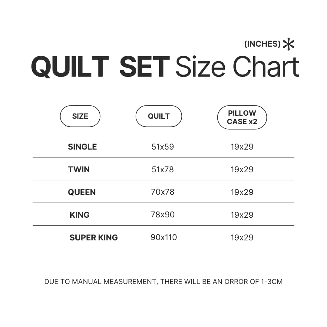 Quilt Set Size Chart - Lorna Shore Store