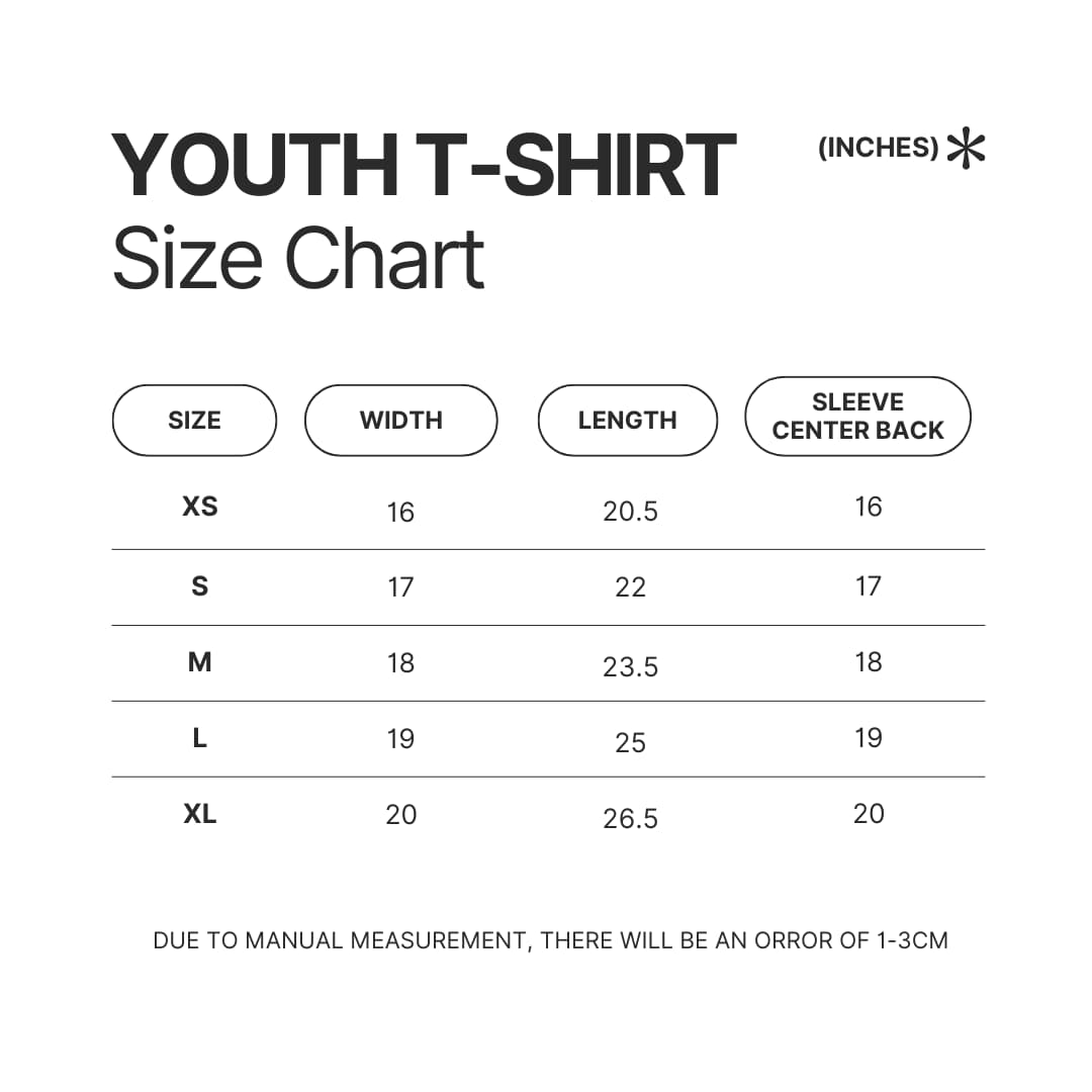 Youth T shirt Size Chart - Lorna Shore Store